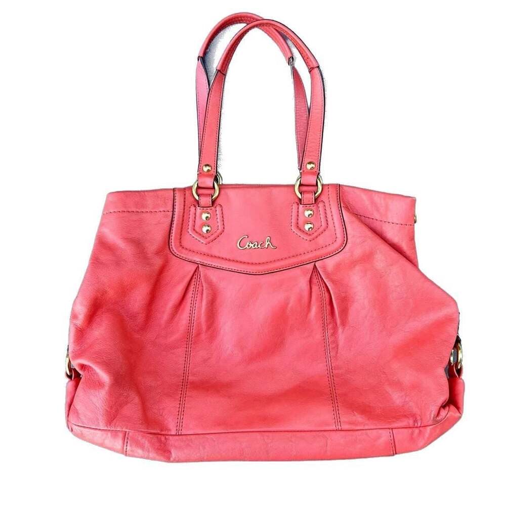 Coach Ashley Vermillion/Coral Leather Carryall Satchel Tote Bag, Vintage
